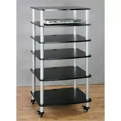 VTI Manufacturing AR406SB 4 Silver Poles 6 Black Shelves With Caster AV Stand • $500.69