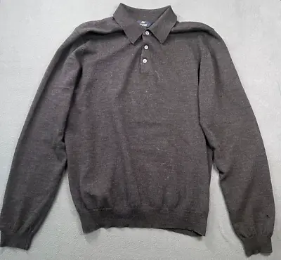 Brooks Brothers Sweater Mens Large Dark Gray Merino Wool Pullover Polo Collar • $15.23