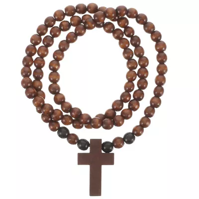 Wooden Cross Necklace For Men Beaded Chain Necklace Rosary Trendy Necklace • $8.79