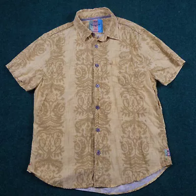 Jimmy Buffett Margaritaville BBQ Shirt Mens Gold Medium Linen Hawaiian Beachy • $18.75