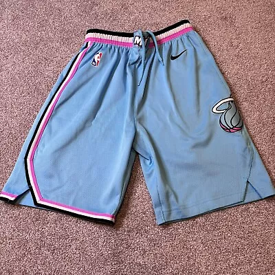 Nike Dri Fit Miami Heat NBA Swingman City Shorts Blue Pink Size Youth M 10/12 • $19.99