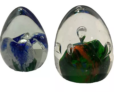 2-Multicolor Art Glass EggShaped Paperweights • $24.25