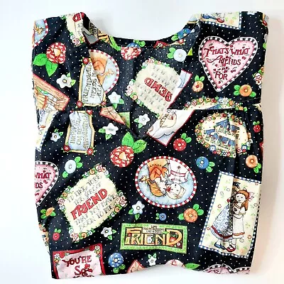 Mary Engelbreit Friends Scrub Top Pockets Homemade Medium Multicolor On Black • $12