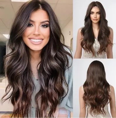 HAIRCUBE Long Brown Wig For Women Synthetic Wavy Hair Wig For Daily Mixed Ombre • $21.64