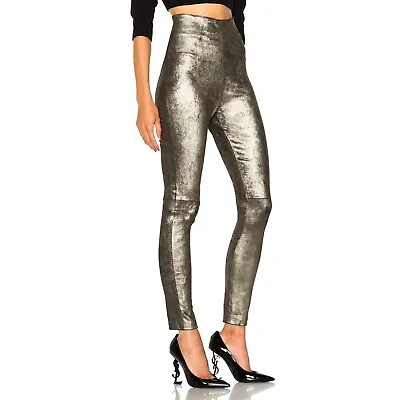 Women's High Waisted Genuine Leather Leggings In Gunmetal Punk Y2K Size XS/S • $320