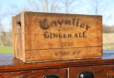 Vintage Cavalier Ginger Ale Beer Crate Sign Bottle Wood Box Detroit Michigan Old • $275