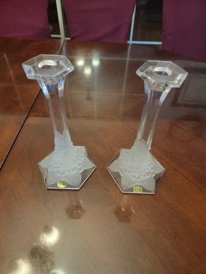 $50 • Buy Pair Of Signed Vintage Val St. Lambert Crystal Candlesticks VAS57. 