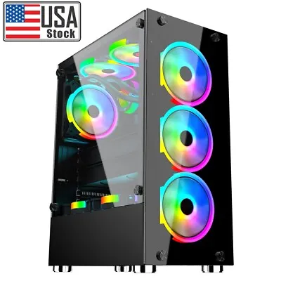 BLACK PC ATX Mid-Tower Gaming PC Computer Case Tempered Glass ATX/MATX/ITX Case • $49.98