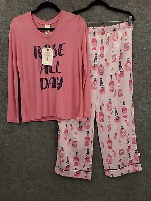 Munki Munki Pajama Set Womens Medium Long Sleeve Satin Pants Pink Rose All Day • $29.99