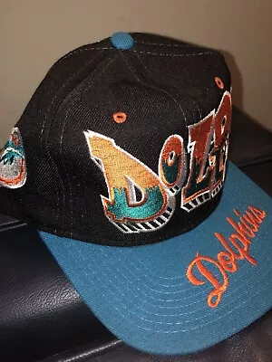 Vintage 1990’s Miami Dolphins Graffiti Snapback Hat NFL BLACK Twill Drew Pearson • $590