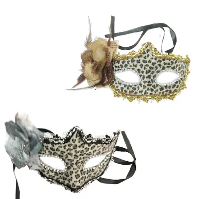 £8.29 • Buy Womens Leopard Print Masquerade Masks With Flower Ladies Assorted X2 Face Masks