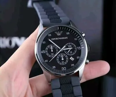 New Genuine Emporio Armani Sportivo Ar5866 Black Dial Silicone Strap Men's Watch • £79.49
