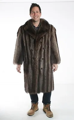 Size 2XL Stunning Raccoon Fur Men Full Length Coat [148] • $548.71