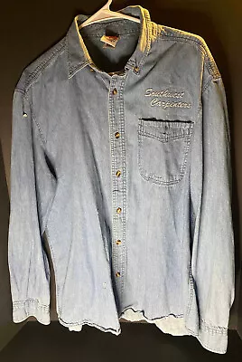 VTG Southwest Carpenters Union Denim Work Shirt Mens L USA Embroidered Distress • $19.99