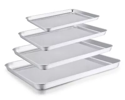 TeamFar Baking Sheet Set Of 4 Stainless Steel Baking Pan Tray Cookie Sheet ... • $36.86