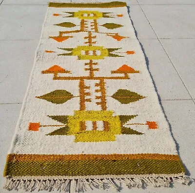 Authentic Hand Knotted Vintage Flat Weave Kilim Kilim Wool Area Rug 2.7 X 1.0 Ft • $29.99