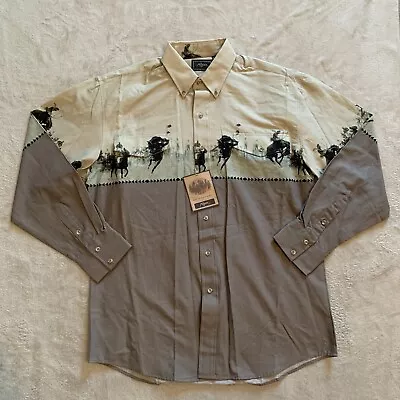 Roper Mens Large Vintage Western Cowboy Graphic Long Sleeve  Cotton Shirt • $29.99