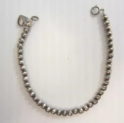 Vintage Sterling Silver 925 Puffed Ball Bracelet W/ Heart Charm 6.5 Inches☆ • $25