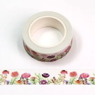 $5.50 • Buy Washi Tape Floral Field Of Multi Coloured Flowers Blooms Blossoms 15mm X 10m