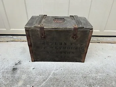 Vintage Painted Wood Chest Foot Locker Tool Storage Stenciled Box Trunk Maine • $75