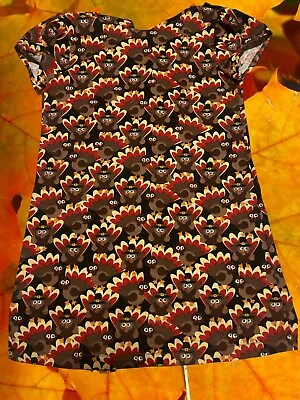 Thanksgiving Turkeys Smocked  Little Toddler Girl Dress Size 3-5 Homemade • $12.95