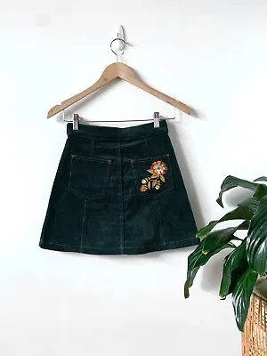 $45 • Buy ARNHEM Emerald Green Corduroy Floral Embroidered Retro Mini Skirt Sz 6 | Ex Cond