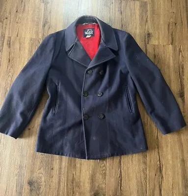 Vtg Woolrich Mens 44 Wool Naval Pea Coat Double Breasted Blue Jacket Lined USA • $39.99