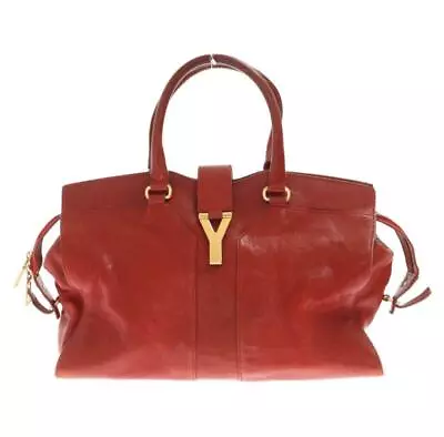 Yves Saint Laurent YSL Cabas Handbag Shoulder Bag Red Leather Gold Gold Logo • £170.30