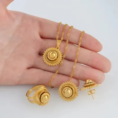 Ethiopian Bridal Jewelry Set Gold Plated Necklace Earrings Ring African Wedding • $9.90