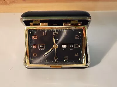 VINTAGE “ELGIN” JAPAN MECHANICAL TRAVEL ALARM CLOCK (Glow Date Folding) WORKS • $5