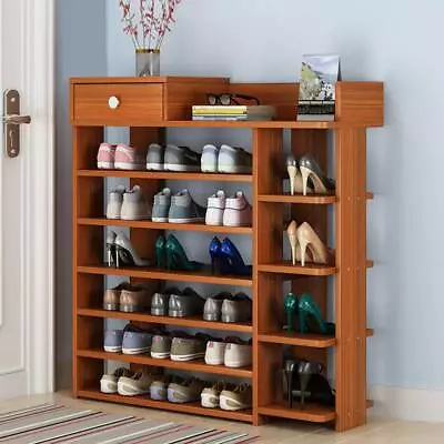 L123S Large 7 Tier Shoe Storage Cabinet Wooden Boots Stand Racks Organizers Unit • £36.59