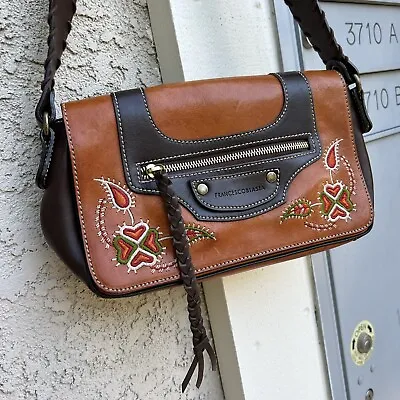 Boho Purse Leather Embroidered Paisley Western Francesco Biasia Designer Handbag • $39.99