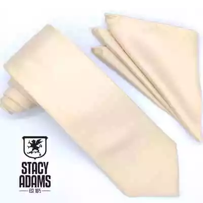 Stacy Adams Men's Satin Solid Tie Set Tie Pocket Square Ivory • $9.95