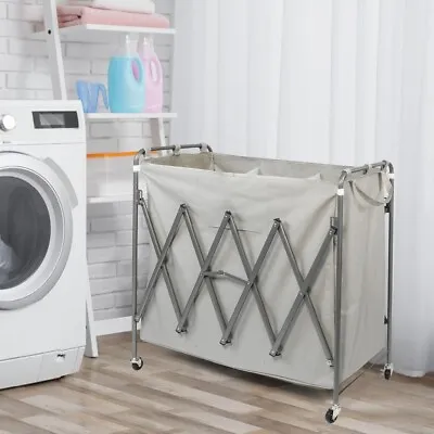 $54.69 • Buy Koreyosh Rolling Laundry Cart Foldable Clothes Hamper Sorter With Detachable Bag