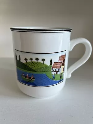 Villeroy & Boch DESIGN NAIF Boaters Rowers Rooster Porcelain Mug 3 5/8  Germany • $15.95