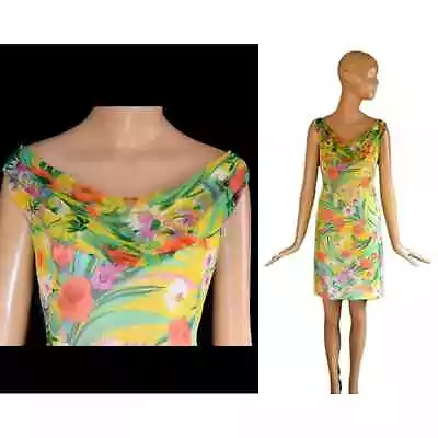 Jack Marsee Mad Men 1960s Dress Yellow Multicolor Floral Wiggle Sheath Bombshell • $126