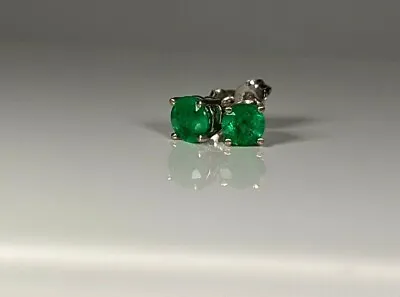 Emerald Natural Stud NEW 14K WG Certified 4.5mm .70TCW Round White Gold Earrings • $139.97