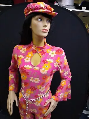 Flower Power 60s -70s Style Catsuit And Hat Costume • £70