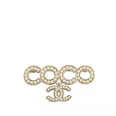 Authenticated Chanel Coco Faux Pearl Brooch White Brass Metal Costume • $682.93