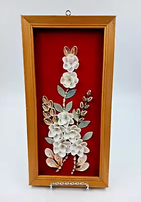 Vintage Floral Shell Art Framed Wall Decor Red Background Philippines 6 X12  • $19.99
