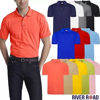 Mens Polo Shirt Short Sleeve Plain Casual Work Wear Uniform Pique Golf Tee Tops • £4.95