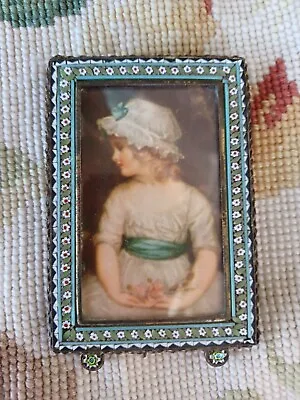 Antique Italy Edwardian Micro Mosaic Floral Miniature Footed Photo Frame • $79