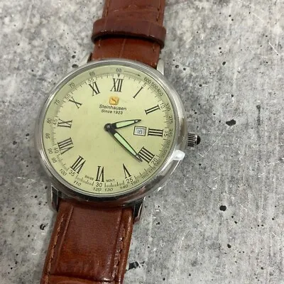 Steinhausen Swiss Movement Wrist Watch 5 Jewel Date 16549 Italian Leather • $66