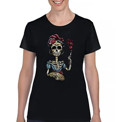 Frida Kahlo Sugar Skull T-Shirt Calavera Mexican Day Of The Dead Women's Tee • $15.59
