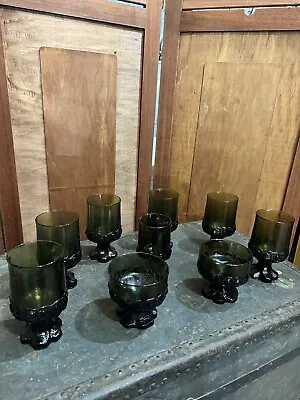 Vintage Midcentury Tiffin Franciscan Madeira Green Lot Of 9 Glasses • $59.99