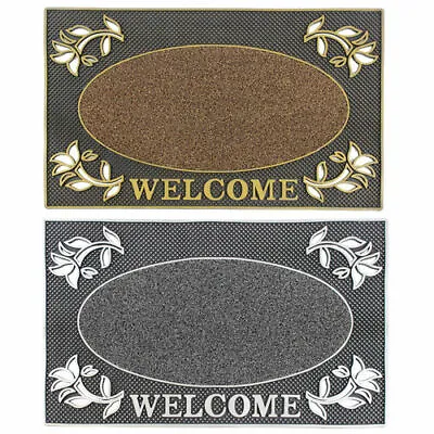 Welcome Metallic Look Floral PVC Entrance Floor Door Pin MatGold/Silver 45x75cm • £13.49