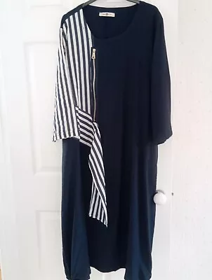 Zedd Plus Beautiful Dark Navy And White Part Stripe Balloon Hem Dress -size 4x • £60