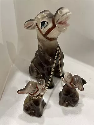 Vintage Figurine Set Mama Donkey Jenny & Two Baby Foals On Chains Made In Japan • $35.99