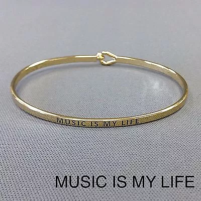  Gold Finish MUSIC IS MY LIFE Message  Engraving Vintage Brass Bracelet Bangle  • $8.99