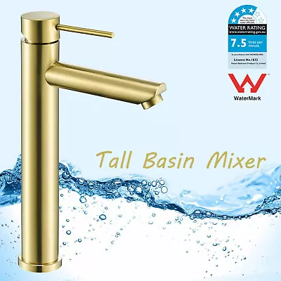 WELS Round Brushed Gold Tall Basin Mixer Kitchen Sink Tap Faucet Spout SUS304 • $105